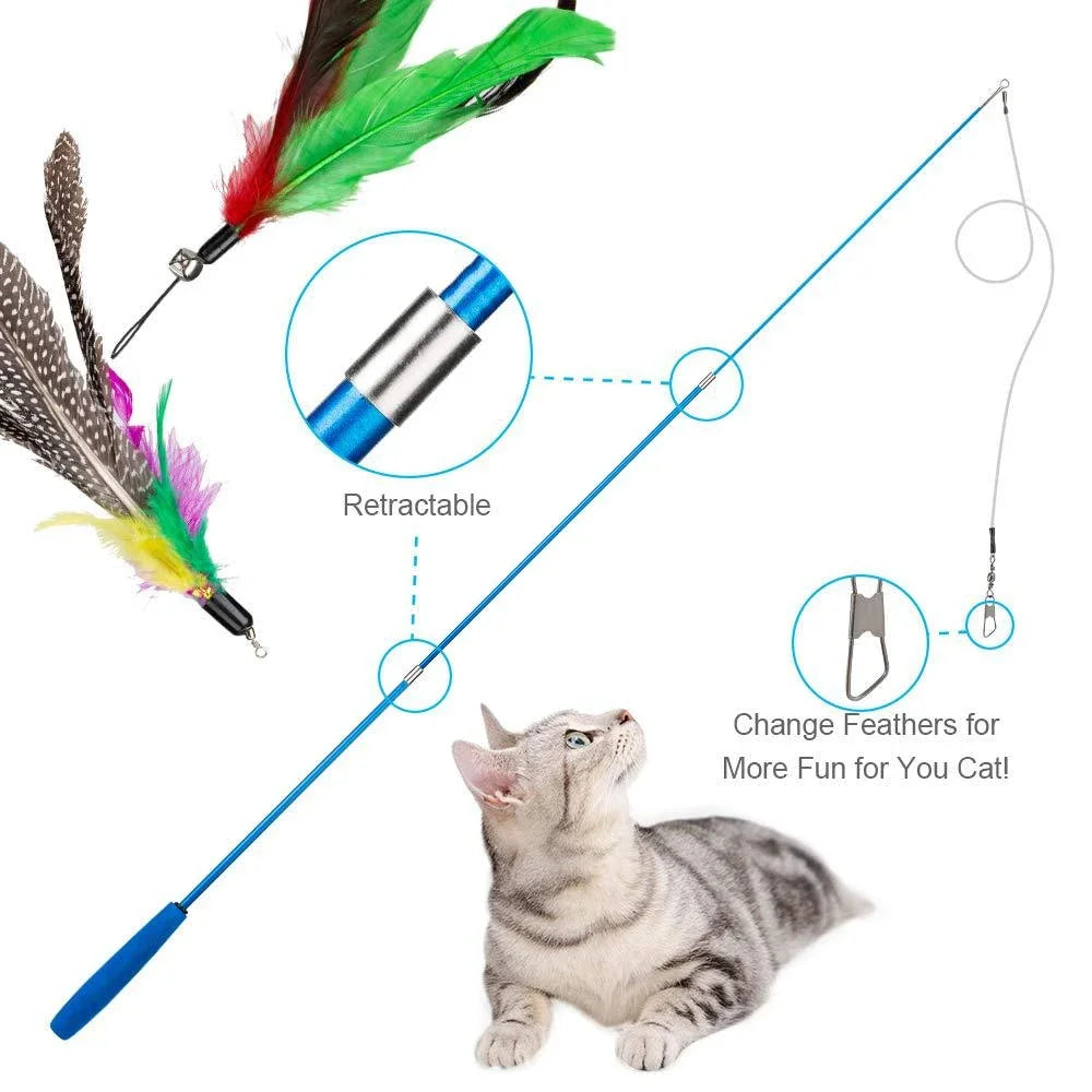 Explaning that the rod is retractable and easy to replace feathers