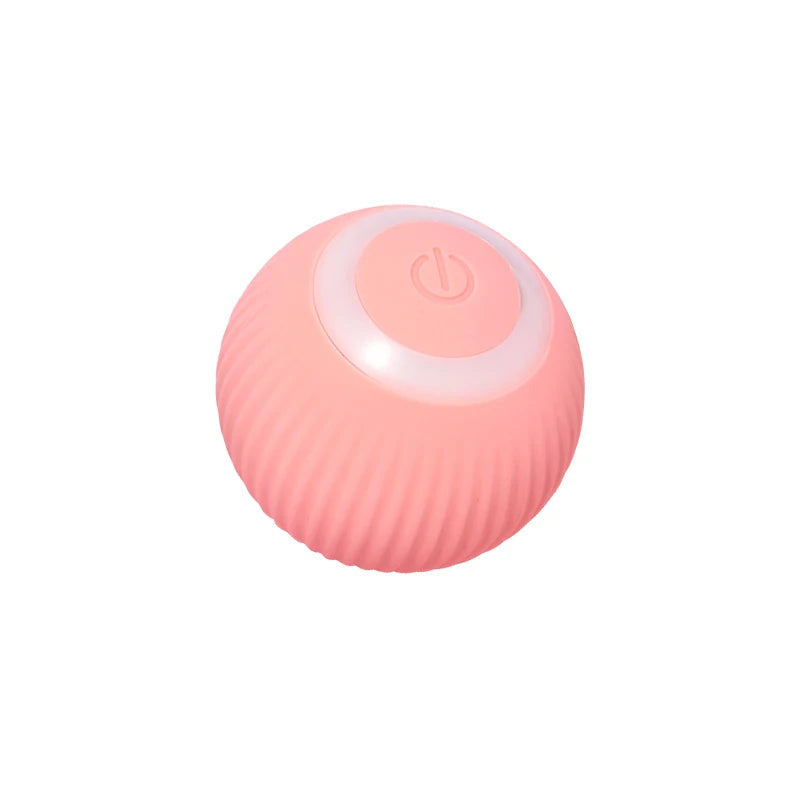 A pink cat rolling ball in white background