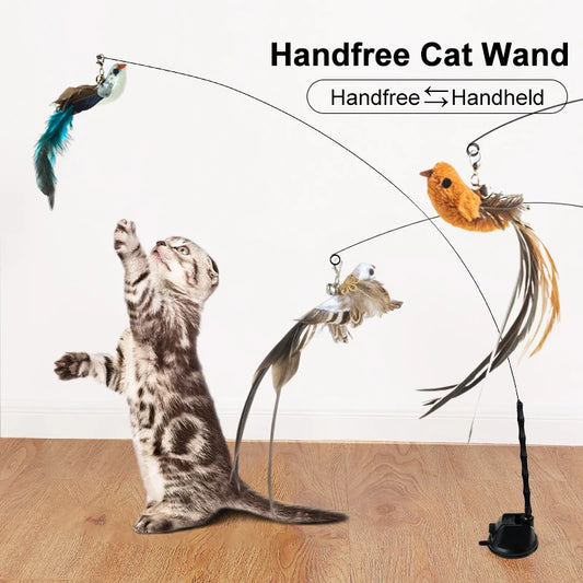 Handfree Bird/Feather Wand Interactive Toy for Cats - Pookyy